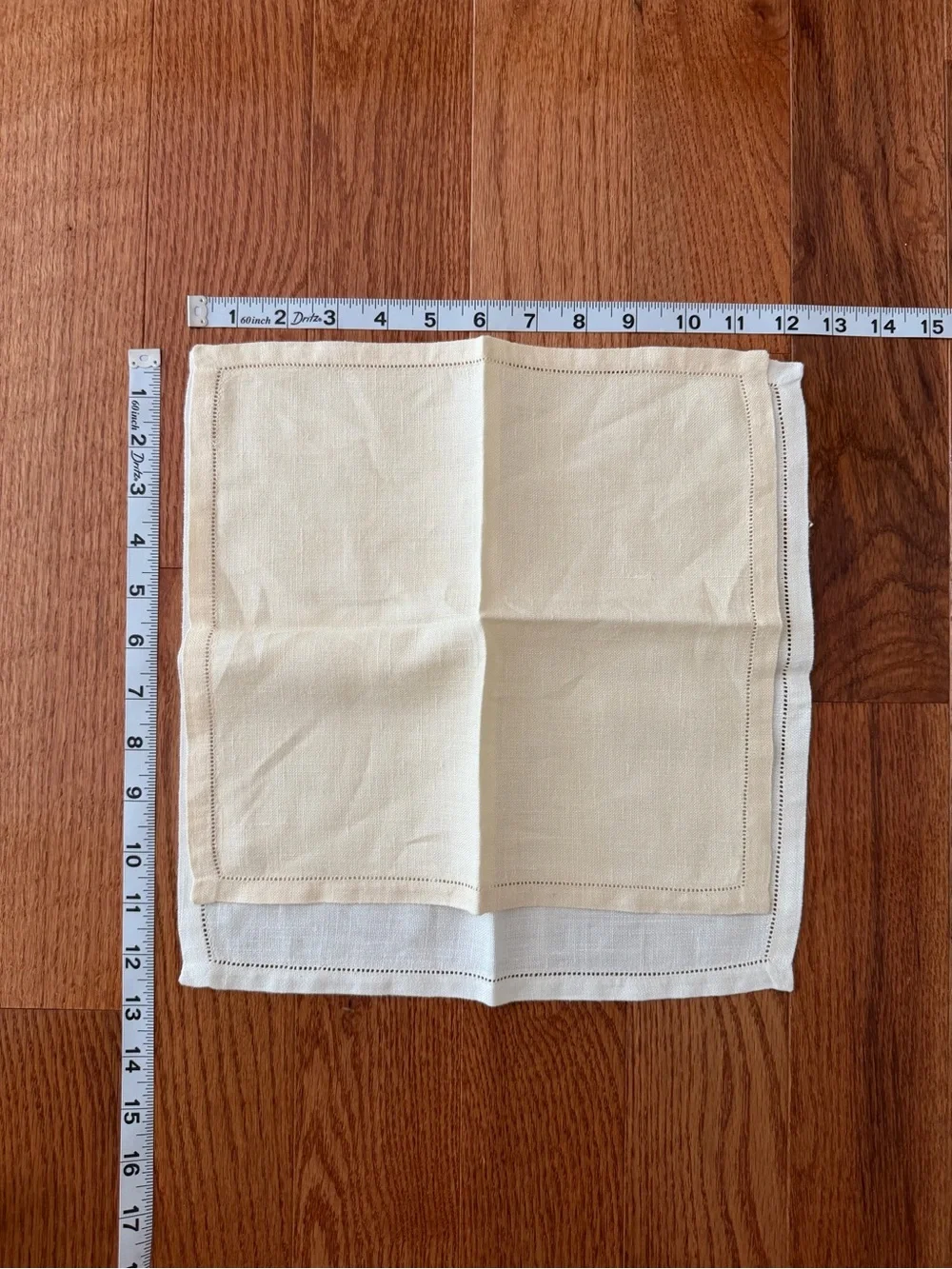 New ivory linen dinner napkins featuring a delicate hemstitch border, Set 3